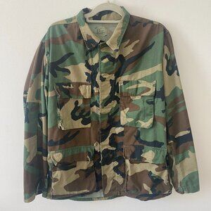 Vintage Military Army Combat Coat Jacket Woodland Camo